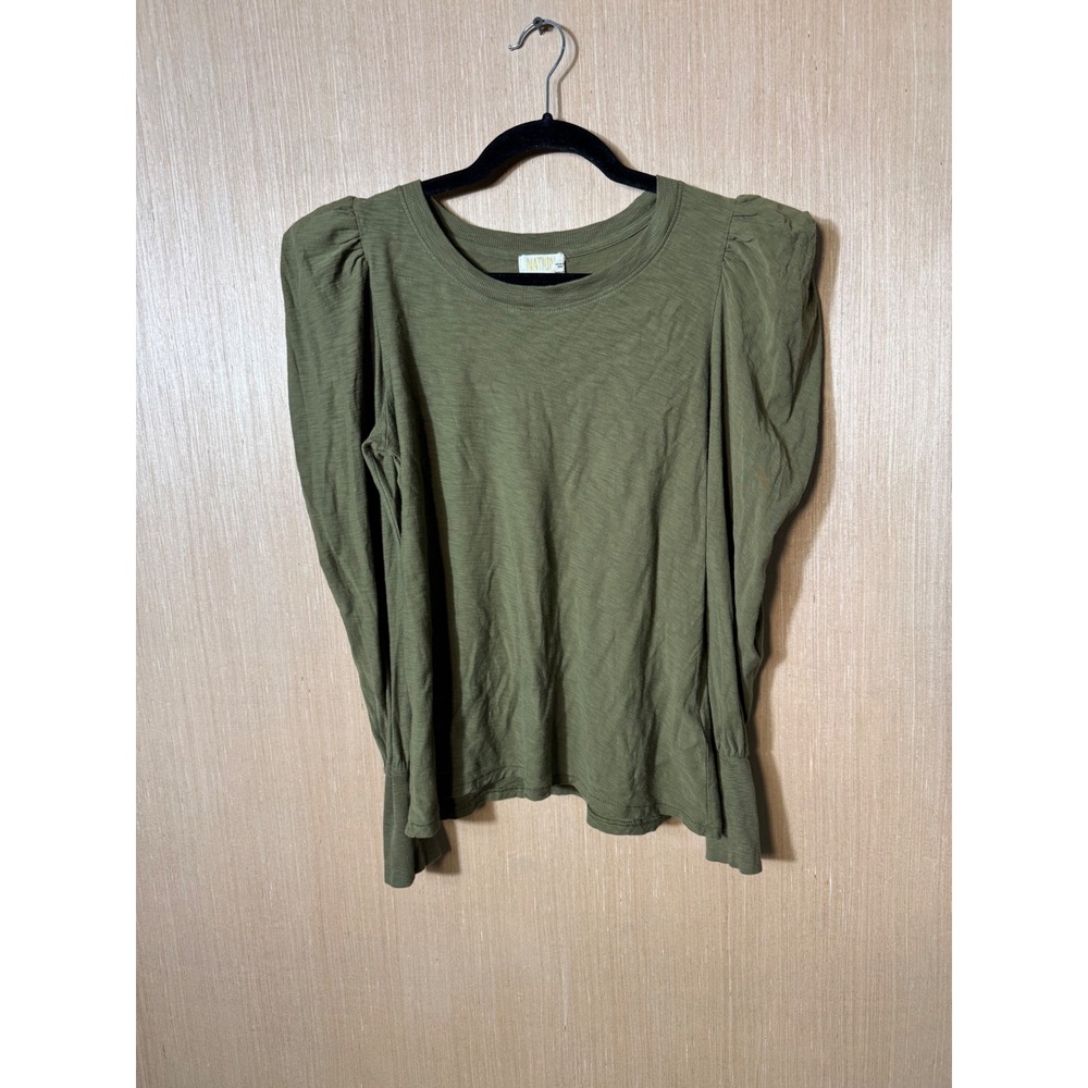 NATION LTD Olive Green Pima Cotton Puff Sleeve Long Sleeve Top Size M